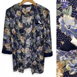 Vintage Good Times Floral Cardigan with Pocket Square - Size 10 Petite